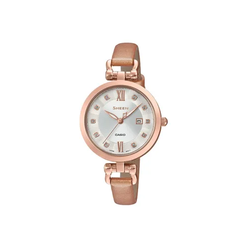 CASIO SHEEN Collection Кварцевый механизм ремень из натуральной кожи женские часы серебристый циферблат