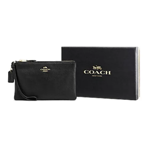 COACH Wristlet Галечная кожа Запястье Клатч Маленький Женский Черный