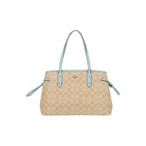 COACH Шнур Монограмма Холст с кожей Сумка сома Сумка Сумка через плечо Большая Женская Синяя Хаки с монограммой