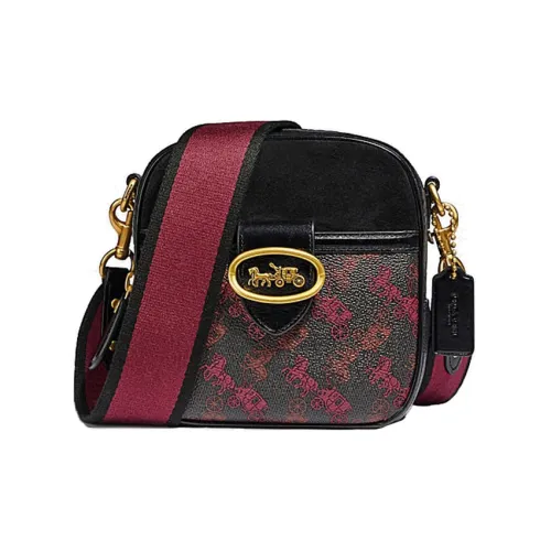 COACH Kat Хромированная дубленая кожа Camera Сумка Портативная сумка через плечо Мини-сумка Женская Черная Фиолетовая