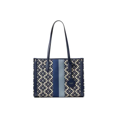Kate Spade MARKET Ткань с кожаными вставками Тоут Сумка Сумка для покупок Сумка на плечо Сумка среднего размера Женская Сине-белая