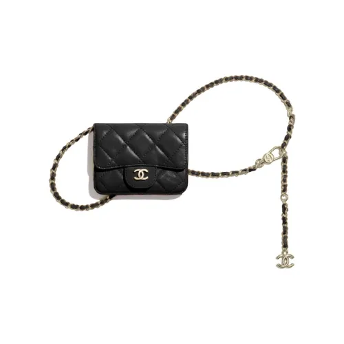 CHANEL Sheepskin Chain Wallet Pouch Women's Black CHANEL Овчина Цепочка Сумка Банан Женская Черная