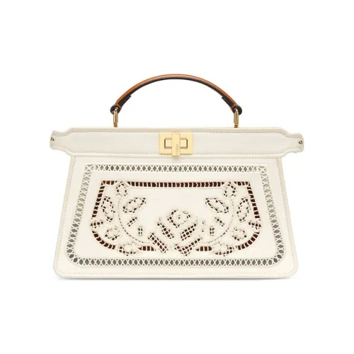 FENDI Peekaboo ISeeU Холст с кожей Аккордеонная сумка Сумка через плечо Сумка Женская Белая