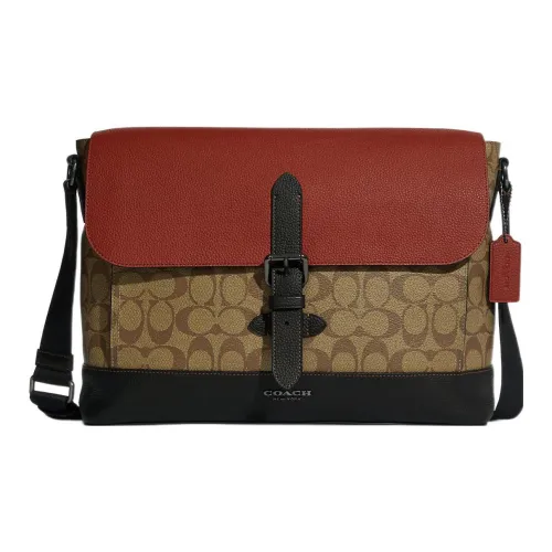 COACH Canvas С кожаными вставками Сумка через плечо Сумка на плечо Мужская Коричневая Красная Хаки
