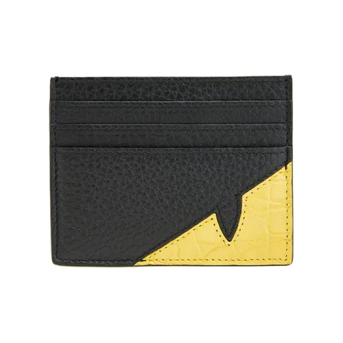 FENDI Зернистая текстура кожа Личи Кожа Держатель для карт Держатель для карт Унисекс Черный Желтый