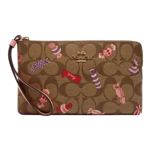 COACH Corner Zip Кожа PVC Клатч Маленький Женский Коричневый Монограмма