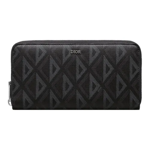 DIOR Гладкая коровья кожа и хлопок серый холст кошелек мужской черный