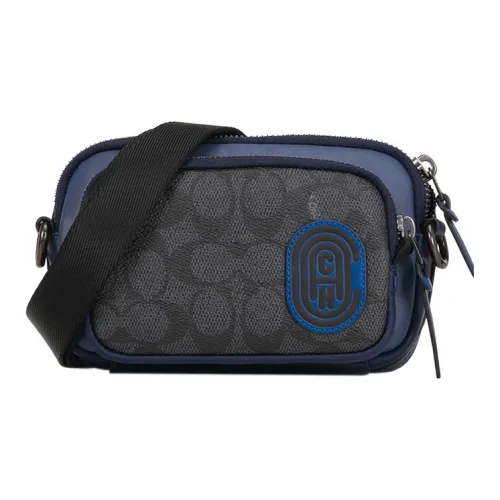 COACH Pacer Холст Плечевая Сумка Camera Сумка Маленькая Мужская Темно-синяя Многоцветная