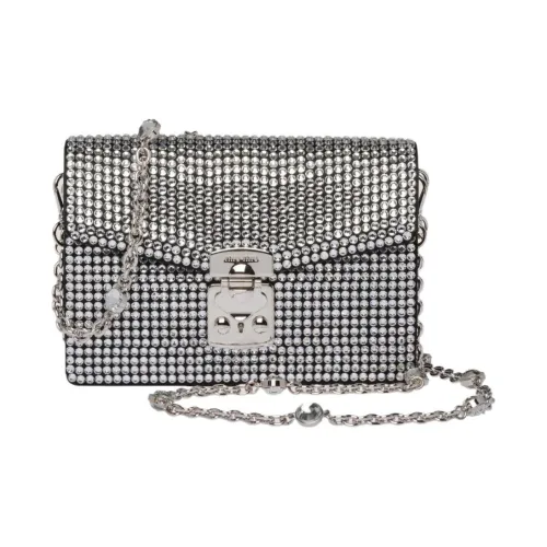 MIU MIU Кристальная сумка через плечо с кожаными вставками сумка на плечо женская серебряная