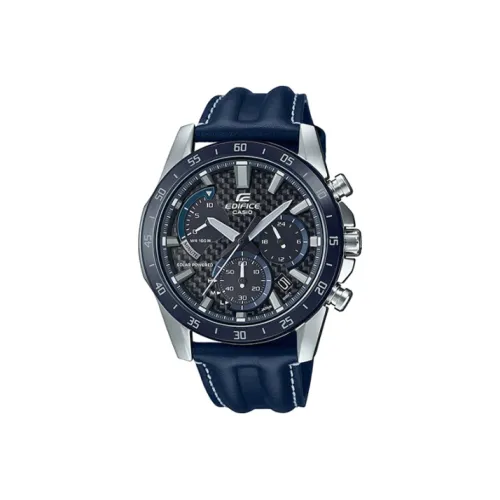 CASIO EDIFICE Collection Солнечный кварцевый механизм натуральная кожа ремешок часы для мужчин черный циферблат модель EQS 930BL 2A