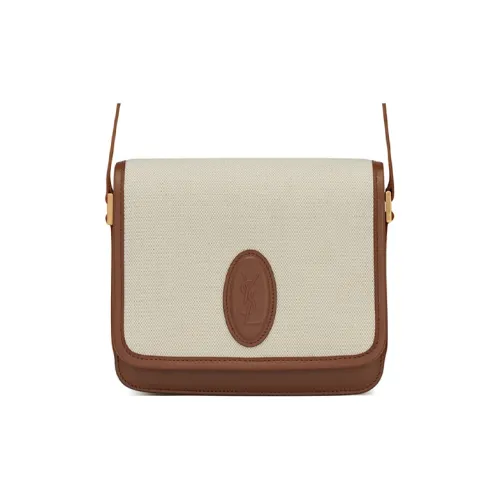 SAINT LAURENT Холст Пэчворк с Гладкой Кожей Седло Сумка Сумка через плечо Женская Бежевая