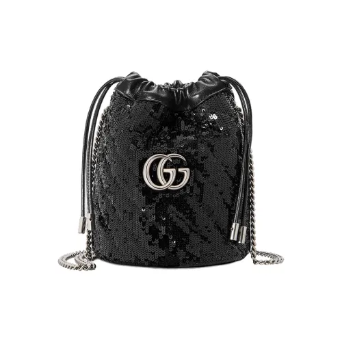 GUCCI GG Marmont Шелковая ведрообразная сумка сумка с цепочкой сумка через плечо мини женская черная