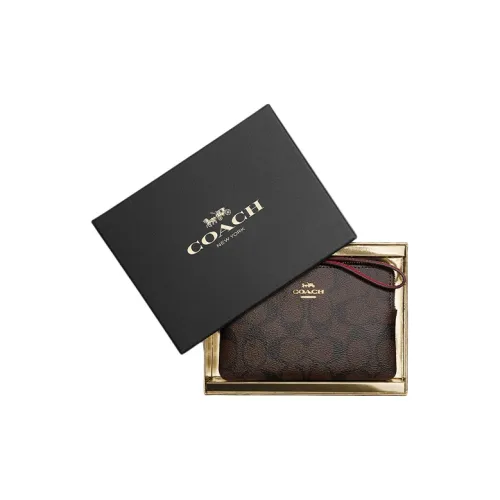 COACH Boxed Кожа Клатч Женские Темный кофейный