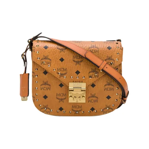 MCM Patricia Visetos Кожа Седло Сумка Сумка через плечо Маленькая Женская Коричневая Коньячная