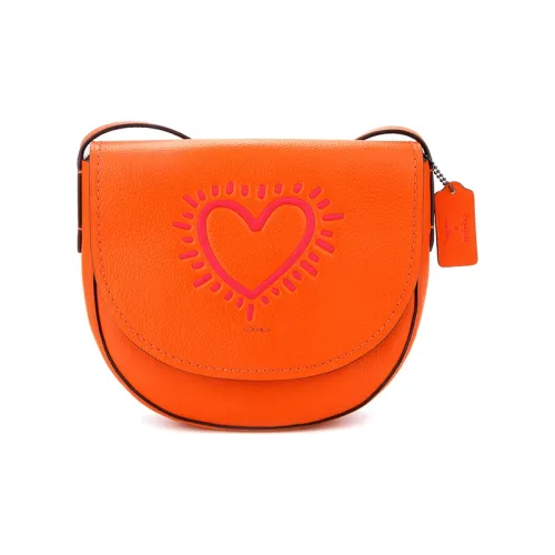 COACH X Keith Haring Hudson Коровья кожа Седло Сумка Сумка через плечо Обычный Женский Ярко-оранжевый