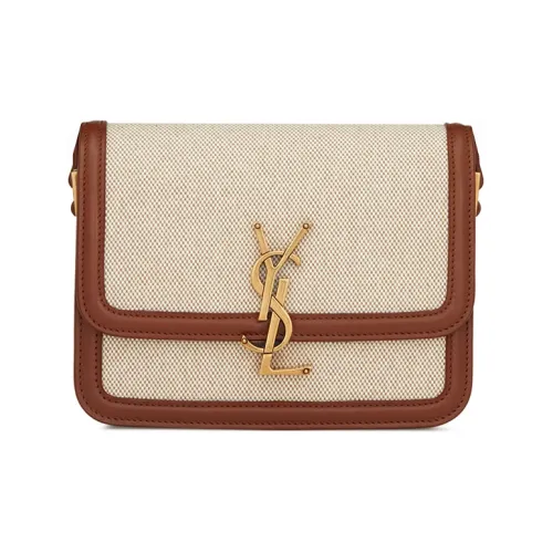 SAINT LAURENT Solferino Хлопок Tofu Сумка Коробка Сумка через плечо Маленькая Женская Экрю Кирпич