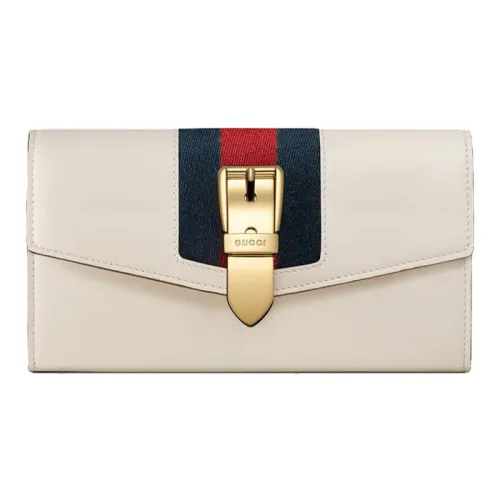 GUCCI Sylvie Кожа Длинный С откидной крышкой Кошелек Женский Белый