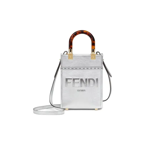 FENDI Sunshine Кожа Тоут Сумка Сумка для покупок Sunshine Сумка Сумка через плечо Сумка на одно плечо Мини Women's Silver
