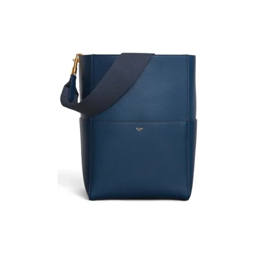 CELINE Seau Sangle Мягкая Телячья Кожа Сумка через плечо Женская Abyss Синий