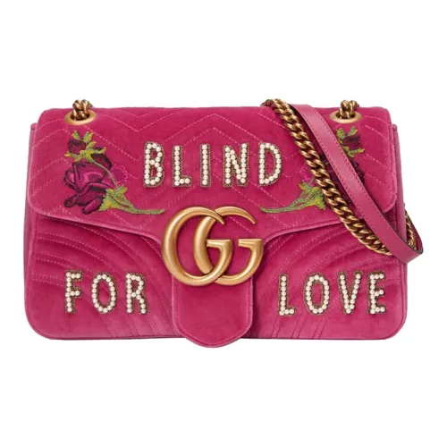 GUCCI GG Marmont Вышивка Бархат Сумка через плечо Сумка на плечо Женская Фуксия