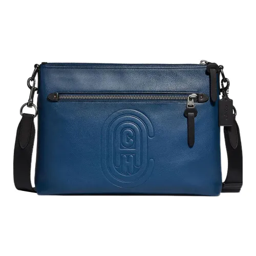 COACH Rivington Кожа Курьерская сумка Briefcase Сумка через плечо Большая Мужская Твердая Синяя