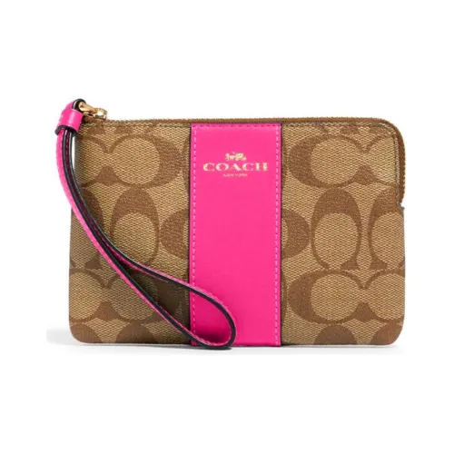 COACH Corner Zip Кожа Картхолдер Клатч Кошелек Средний Женский Хаки Розово-красный