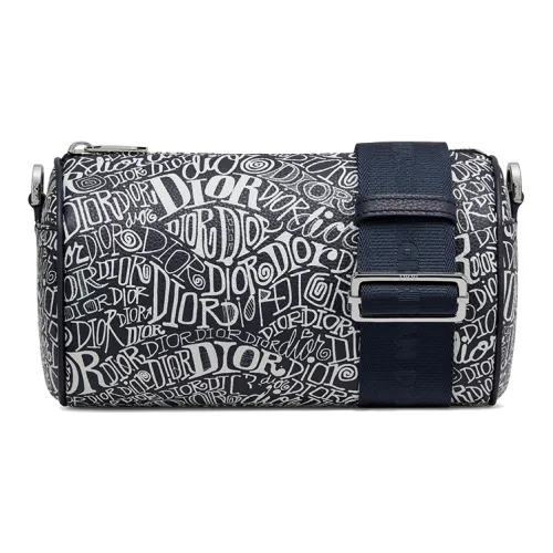 DIOR Shawn Roller Коллаборация Зернистая кожа коровы Курьерская сумка Сумка через плечо Мужская Морская синяя