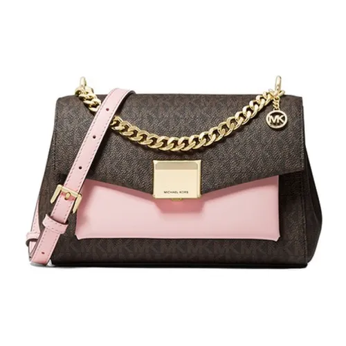 MICHAEL KORS Lita Золотой Тон Замок Двойной Layer С откидной крышкой Коммутирование Сумка через плечо Средний Женские Нежно-розовый Коричневый