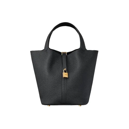 HERMES Picotin Lock Кожа Корзина Сумка Ведрообразная Сумка Унисекс Черная