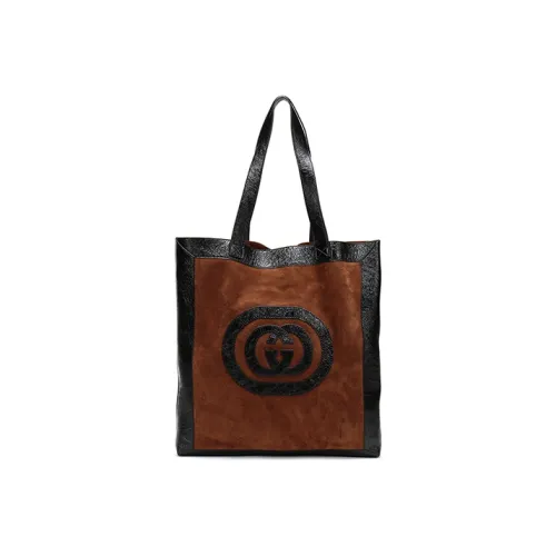 GUCCI Ophidia Замша Тоут Комбинированная Сумка Плечевая Сумка Большая Унисекс Каштановый Черный