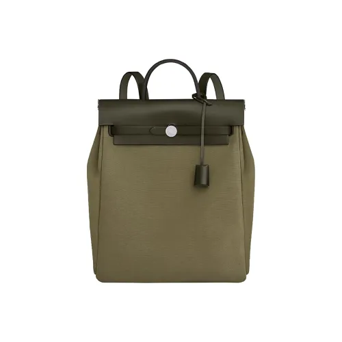 HERMES Herbag Zip Холст с Hunter Коровья кожа Сумка Рюкзак Рюкзак Стандартный Унисекс Оливково-зеленый Хаки