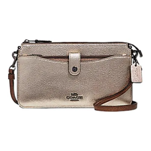 COACH NOA POP Up Металл Полированный Галька Кожа Сумка через плечо Маленький Женский Platinum