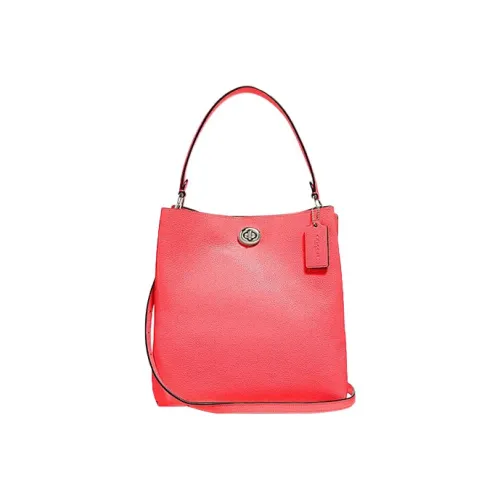 COACH Charlie Галечная кожа Ведрообразная сумка Сумка через плечо Сумка Большая Женская Светло-коралловый Красный