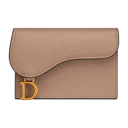 DIOR Седло Корова Крупнозернистая текстура Сумка для карт Холдер Женский Малиновый Светлый Умбра