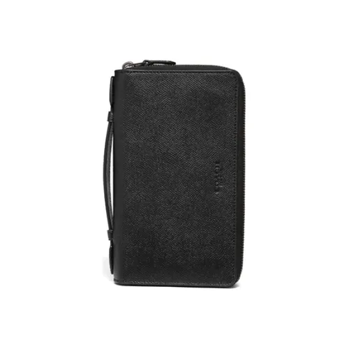 COACH Double Zip Wallet Коровья кожа Сумка для хранения Клатч Кошелек Мужской Черный