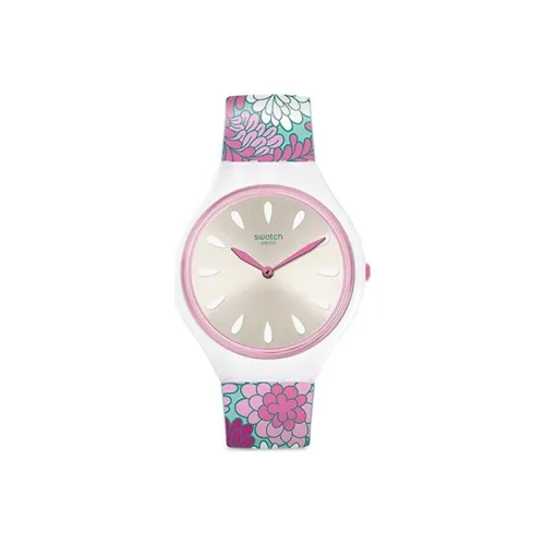 Swatch Quartz Механизм Женские часы 41,8 мм Серебристый циферблат Пластиковый корпус Часы Силиконовый ремешок SVOZ100