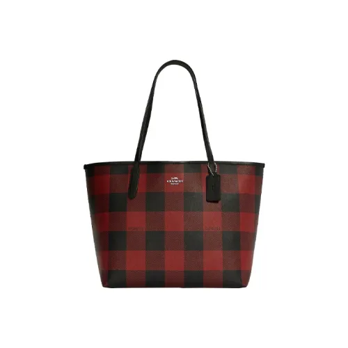 COACH City Canvas Кожа Тоут Сумка Сумка для покупок Сумка на плечо Женская Черная Красная