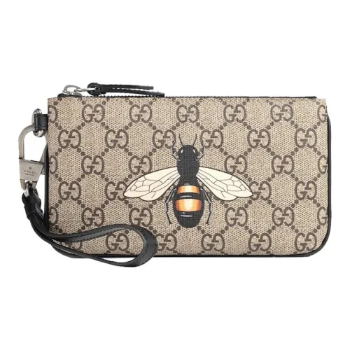 GUCCI Canvas с кожаными вставками кошелек для монет клатч мужской бежевый эбеновый