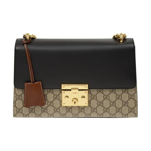 GUCCI Canvas с кожаными вставками замковая сумка сумка через плечо сумка через плечо средний размер женская черная