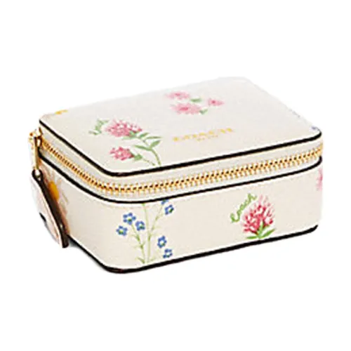 COACH Ювелирные украшения Bo Покрытый холст С кожаными вставками Косметичка Мини Унисекс Белый