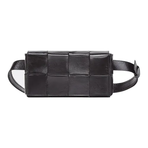 Bottega Veneta Cassette Belt Корова Кожа Коробка Сумка Camera Сумка Сумка через плечо Бананка Мини Мужская Черная