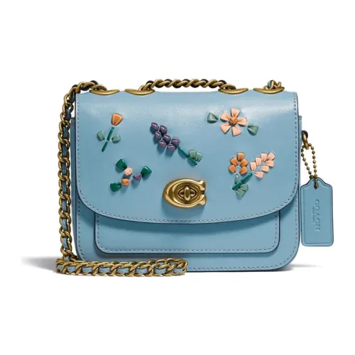 COACH Madison Коровья кожа С кожаными вставками Маленькая квадратная сумка Сумка через плечо Мини Женская Ледяной синий