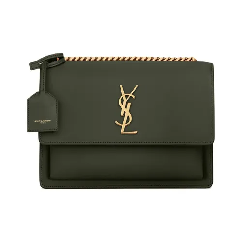 SAINT LAURENT Sunset Smooth Calfskin Crossbody Bag Shoulder Bag Medium Women's Green SAINT LAURENT Закат Гладкая Телячья Кожа Сумка через плечо Сумка на плечо Средняя Женская Зеленая