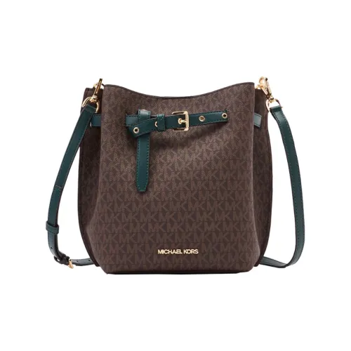 MICHAEL KORS Эмилия Холст и Кожаная Сумка-ведро Сумка через плечо Маленькая Женская Коричневая и Зеленая