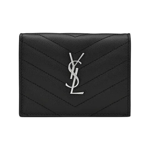 SAINT LAURENT Quilted Кожа Двойной Складной Флип-картхолдер Кошелек Женский Черный
