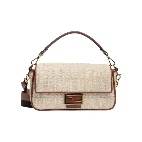 FENDI Холст Багет Сумка Холст Плечевая Сумка Ручная Сумка Сумка через плечо Женская Белая Бежевая