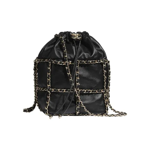 CHANEL Шнур Овчина Ведрообразные сумки Сумки через плечо Сумка через плечо Стандартная Женская Черная