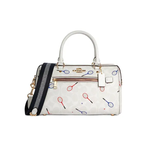 COACH Rowan Холст и Кожа Бостон Сумка Сумка Сумка через плечо Сумка через плечо Большая Женская Мел Белый