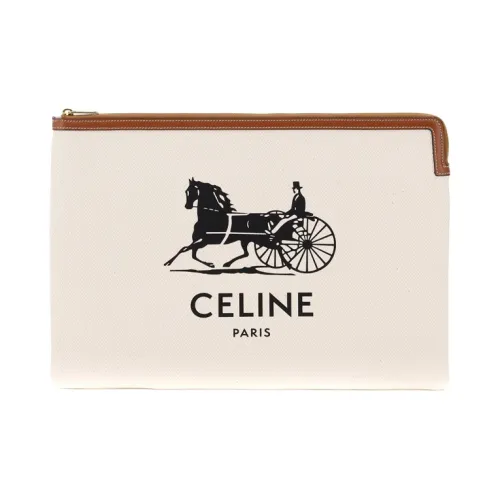 CELINE Коровья кожа холст клатч большой женский белый