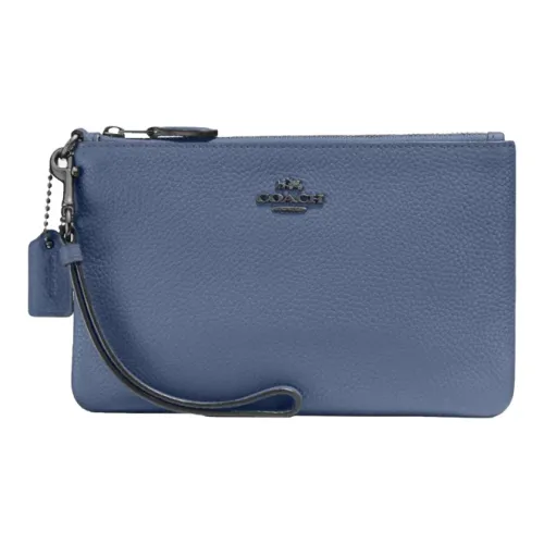 COACH Wristlet Кожа Клатч Монета Кошелек Запястье Сумка Маленькая Женская Haze Синий